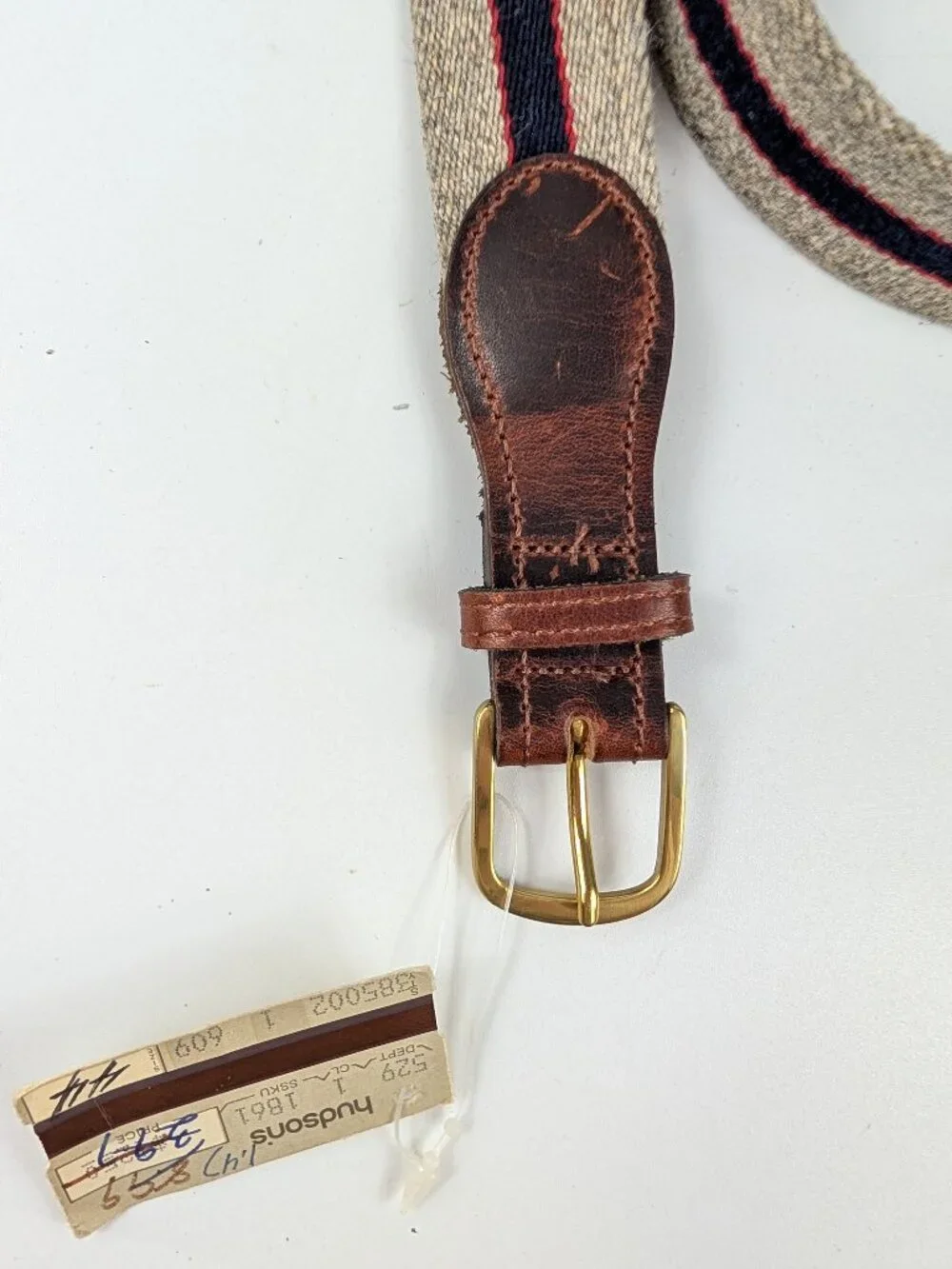 Vintage John Henry Woven Fabric & Leather Belt Unisex Size 38